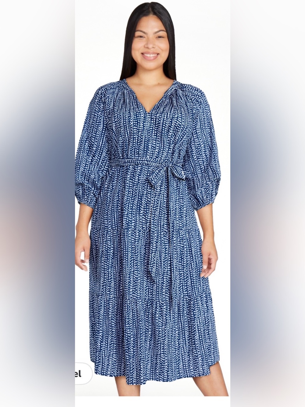NWT Terra & Sky Navy and White Printed V-Neck Tie-Waist Maxi Dress 4X